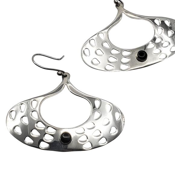 Taxco Jewelry - Taxco 925 Sterling Earrings Silver Black Onyx Artisan Drop Chandelier Nouveau